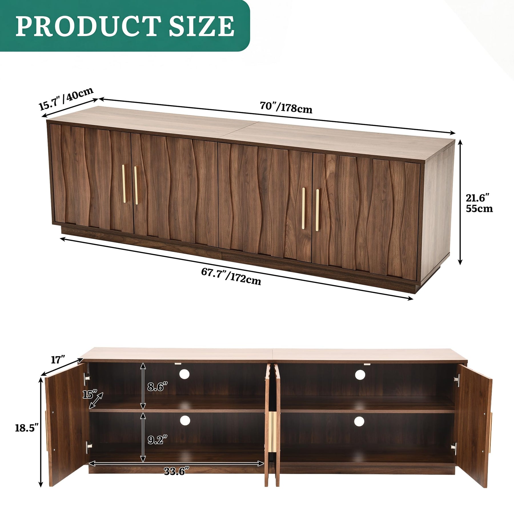 YITAHOME 70" Mid Century Modern TV Stand for 80 Inch TV, Storage, Walnut