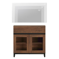WAMPAT Modern TV Stand with Glass Doors for 80-120 inch TVs, 4 in 1 Entertainment Center Console with 4 Drawers and Metal Base for Living Room, Bedroom, Brown