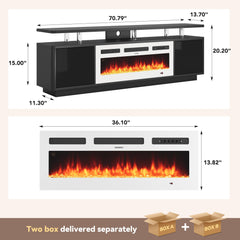 OneBlis 70" Fireplace TV Stand with Double LED Lights for TVs UP to 80", Electric Fireplace Entertainment Center with Storage Cabinets, TV Console for Living Room, Office, Black1