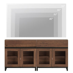 WAMPAT Modern TV Stand with Glass Doors for 80-120 inch TVs, 4 in 1 Entertainment Center Console with 4 Drawers and Metal Base for Living Room, Bedroom, Brown