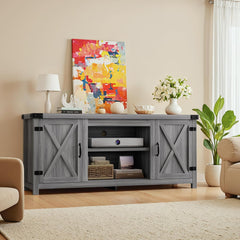 YESHOMY Modern Farmhouse TV Stand with Barn Door for 65 Inch TV, Gray Wash