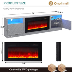 oneinmil Fireplace TV Stand with 36" Electric Fireplace, LED Light Entertainment Center, Modern Wood Texture Entertainment Stand with Highlight Storage Cabinet for TVs Up to 80", 70 inches, Black