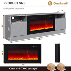 oneinmil Fireplace TV Stand with 36" Electric Fireplace, LED Light Entertainment Center, Modern Wood Texture Entertainment Stand with Highlight Storage Cabinet for TVs Up to 80", 70 inches, Black