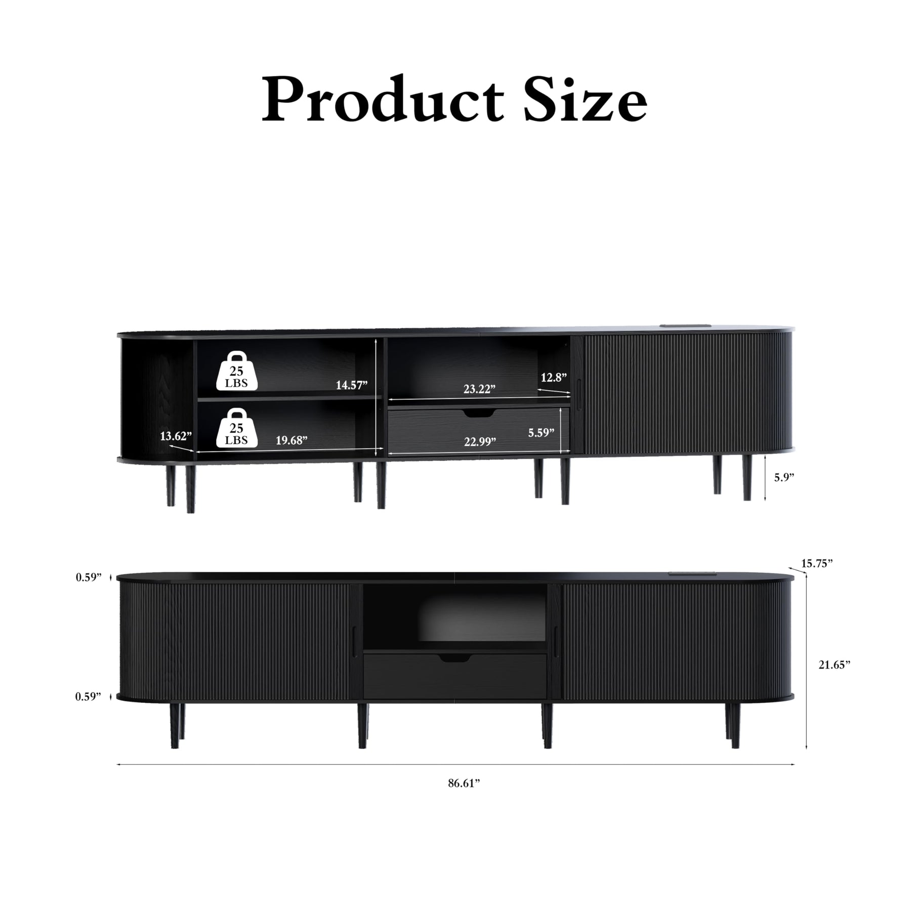 DHH 86.6" Fluted TV Stand with Power Outlet for TVs up to 90", TV Console with Adjustable Shelves and Sliding Door,Mid Century Modern Entertainment Center for Living Room,Bedroom (Walnut)
