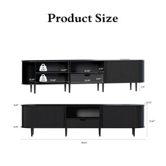 DHH 86.6" Fluted TV Stand with Power Outlet for TVs up to 90", TV Console with Adjustable Shelves and Sliding Door,Mid Century Modern Entertainment Center for Living Room,Bedroom (Walnut)