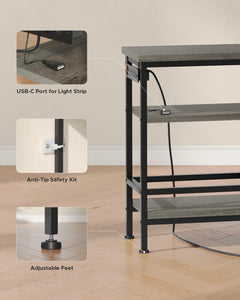 Lazzanto 63in TV Stand for 55-75in TVs, LED Lights, Charging Station, Black