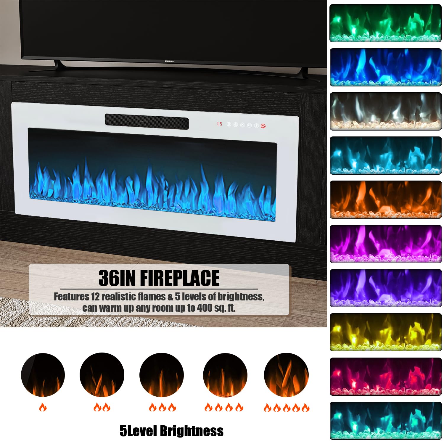 VITESSE 70”Fireplace TV Stand,Modern Entertainment Center Heating Fireplace