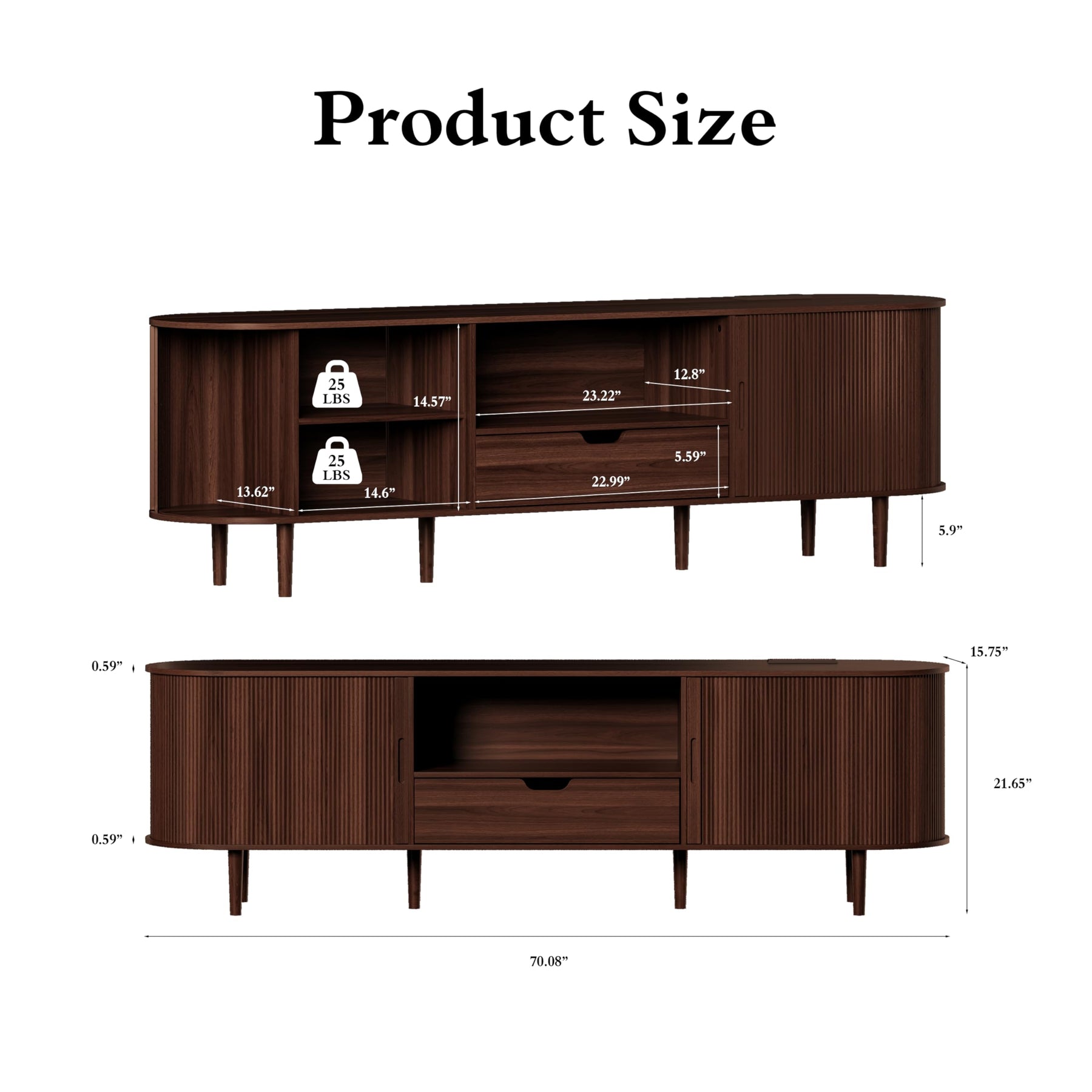 DHH 86.6" Fluted TV Stand with Power Outlet for TVs up to 90", TV Console with Adjustable Shelves and Sliding Door,Mid Century Modern Entertainment Center for Living Room,Bedroom (Walnut)
