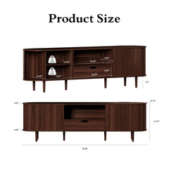 DHH 86.6" Fluted TV Stand with Power Outlet for TVs up to 90", TV Console with Adjustable Shelves and Sliding Door,Mid Century Modern Entertainment Center for Living Room,Bedroom (Walnut)