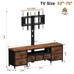 DrawXynth TV Stand with Mount for 45/55/65/75 inch TVs, 51.2" Dresser TV Stand Entertainment Center with 7 Fabric Drawers, Open Storage Shelves, Media Console for Living Room
