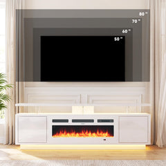 OneBlis 70" Fireplace TV Stand with Double LED Lights for TVs UP to 80", Electric Fireplace Entertainment Center with Storage Cabinets, TV Console for Living Room, Office, Black1