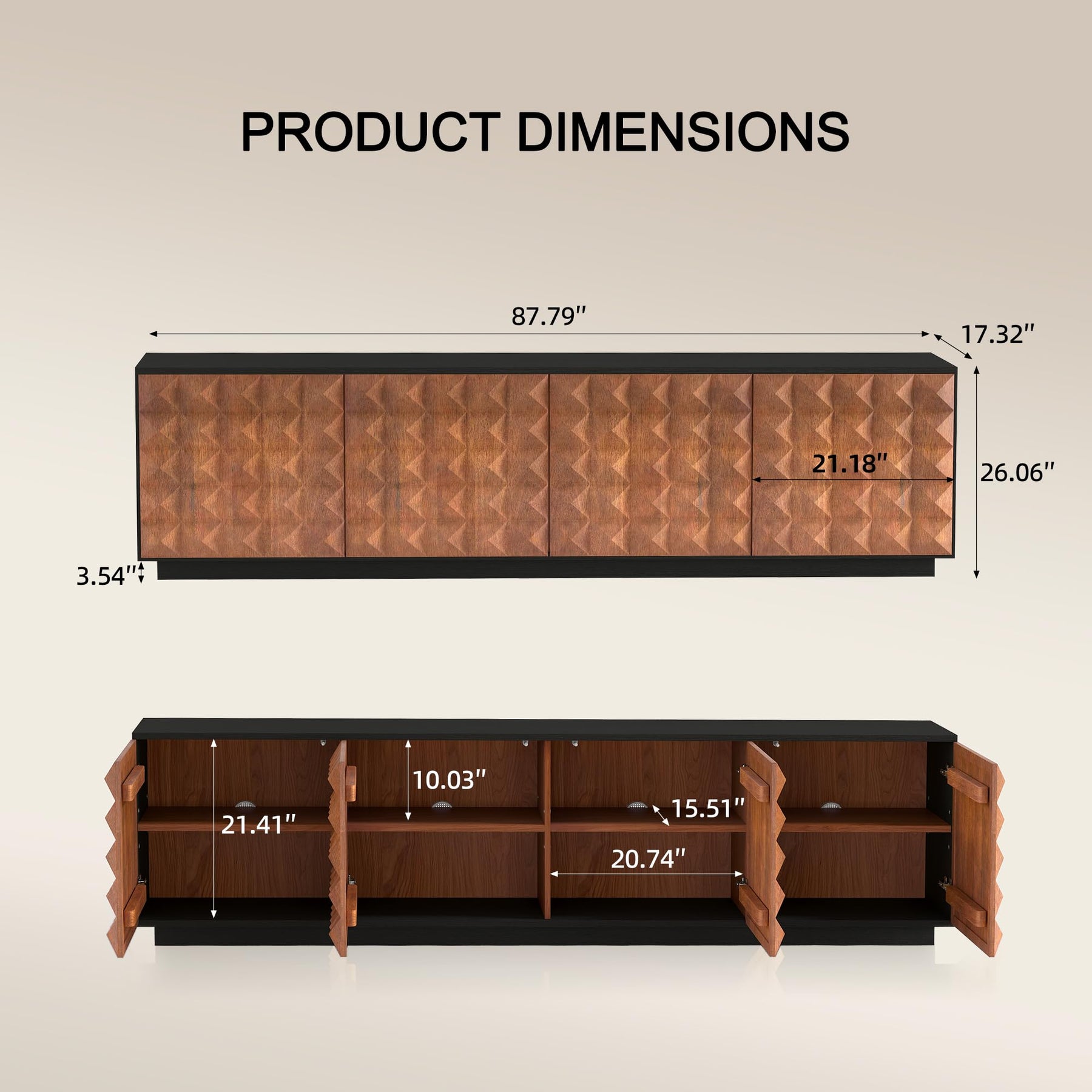 Upwivkre 85 Inch Mid-Century Modern TV Stand, Black Walnut Entertainment Center with Diamond Pattern Doors, Storage Cabinets & Media Console for Living Room
