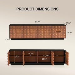 Upwivkre 85 Inch Mid-Century Modern TV Stand, Black Walnut Entertainment Center with Diamond Pattern Doors, Storage Cabinets & Media Console for Living Room