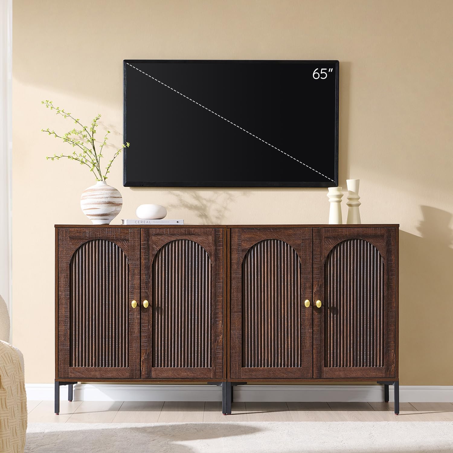 IFBUY 92.63" W Mid Century Modern TV Stands for Living Room, Brown