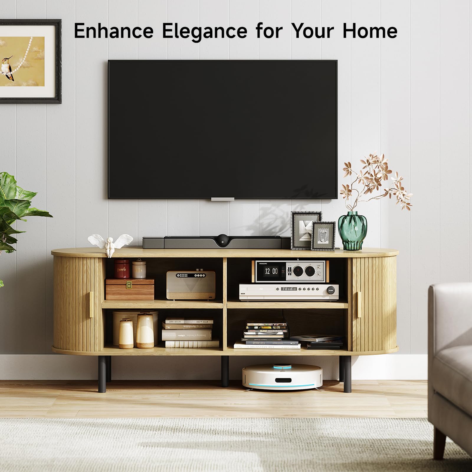 ONBRILL 70.8" TV Stand with Power Outlet for TVs up to 75 Inch, Entertainment Center with Storage and Adjustable Shelves, Modern Media Console with Sliding Doors for Living Room, Walnut