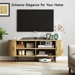 ONBRILL 70.8" TV Stand with Power Outlet for TVs up to 75 Inch, Entertainment Center with Storage and Adjustable Shelves, Modern Media Console with Sliding Doors for Living Room, Walnut