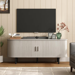 ONBRILL 70.8" TV Stand with Power Outlet for TVs up to 75 Inch, Entertainment Center with Storage and Adjustable Shelves, Modern Media Console with Sliding Doors for Living Room, Walnut