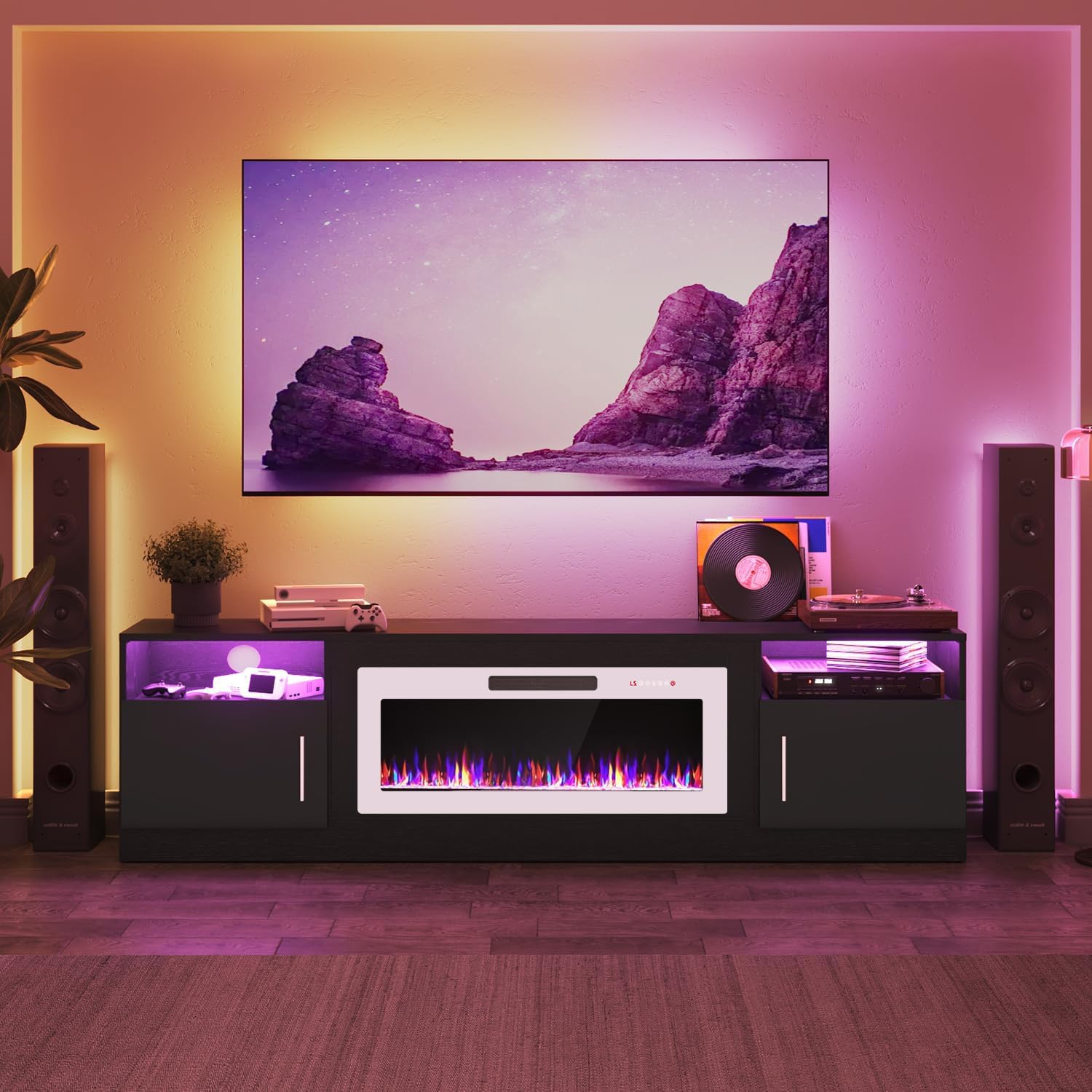 PRETZI Fireplace TV Stand with 36" Fireplace Up to 80" TVs for Living Room