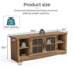 LINSY HOME Farmhouse TV Stand for 65 Inch TV, Wood Entertainment Center with Glass Door Storage Cabinet & Adjustable Shelves, Large Sturdy TV Console Table for Living Room Bedroom