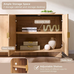 IFGET 70" Modern TV Stand with Storage, Wood Curved TV Console, Natural Oak