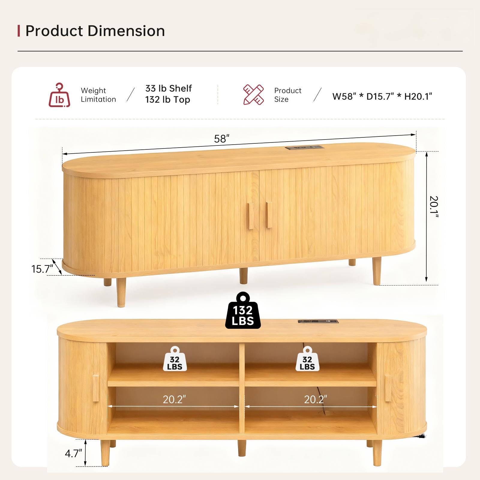 OneBlis 70" Mid Century Modern TV Stand, Wood TV Consoles with Sliding Doors and Power Outlet, Entertainment Center with Adjustable Shelves, Fluted TV Stands for Living Room, Walnut