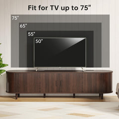 OneBlis 70" Mid Century Modern TV Stand, Wood TV Consoles with Sliding Doors and Power Outlet, Entertainment Center with Adjustable Shelves, Fluted TV Stands for Living Room, Walnut