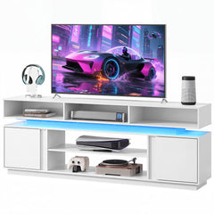 WLIVE Modern TV Stand for 75 Inch TV, 2 Tier Entertainment Center with RGB LED Lights & Storage Cabinets, Media TV Console Gaming Television Stands for Living Room, Bedroom, Black