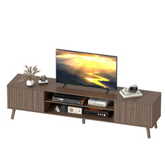 YOSHOOT 63" TV Stand for Living Room, Mid Century Modern Entertainment Center with Power Outlet Fit TVs Up to 70 inch, Fluted Media Console with Open Shelves and Storage Cabinets for Bedroom, Natural