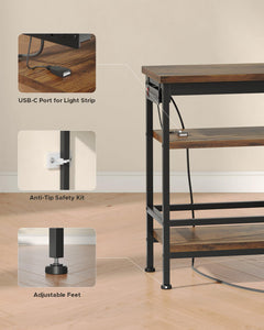 Lazzanto 63in TV Stand for 55-75in TVs, LED Lights, Charging Station, Black