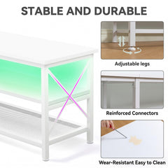 Clikuutory Modern 71 inch Metal TV Stand with LED Lights for 50 55 60 65 70 75 80 Inch TVs, 3 Tier Television Stands with Entertainment Center and Storage for Living Room, Bedroom, White