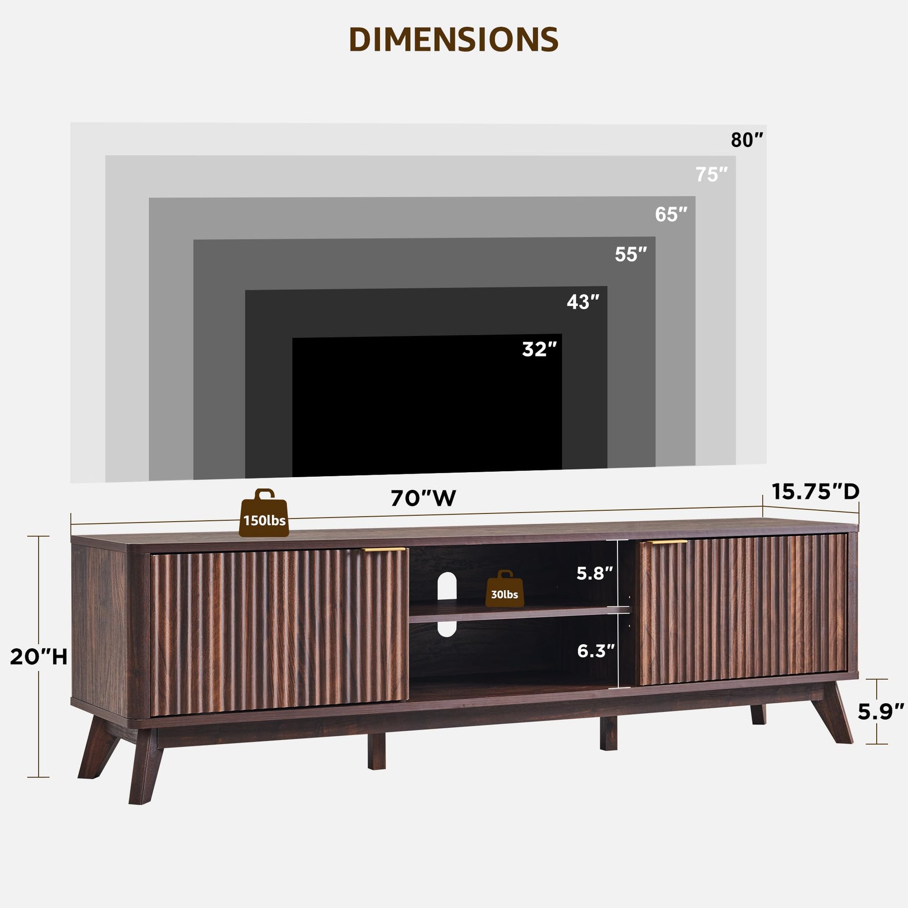OKD 70" Mid Century Modern Fluted TV Stand w/ 2 Soft Close Door,Natural Oak