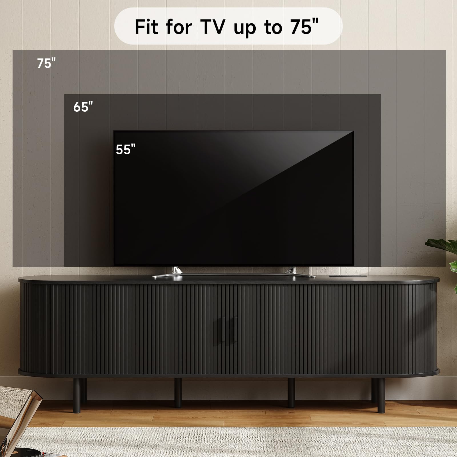 ONBRILL 70.8" TV Stand with Power Outlet for TVs up to 75 Inch, Entertainment Center with Storage and Adjustable Shelves, Modern Media Console with Sliding Doors for Living Room, Walnut