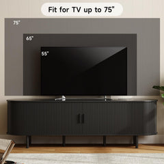 ONBRILL 70.8" TV Stand with Power Outlet for TVs up to 75 Inch, Entertainment Center with Storage and Adjustable Shelves, Modern Media Console with Sliding Doors for Living Room, Walnut