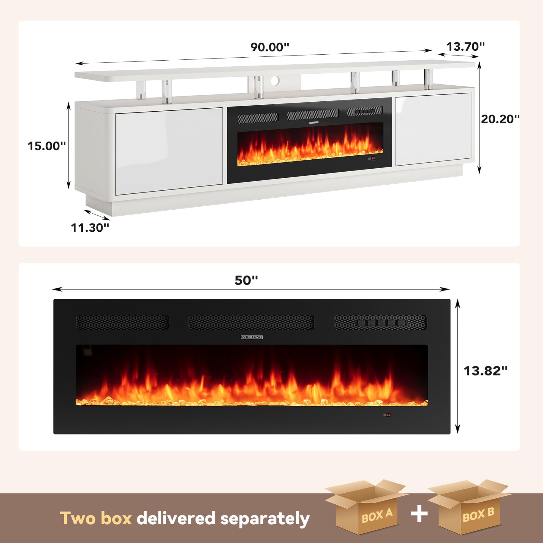 OneBlis 70" Fireplace TV Stand with Double LED Lights for TVs UP to 80", Electric Fireplace Entertainment Center with Storage Cabinets, TV Console for Living Room, Office, Black1