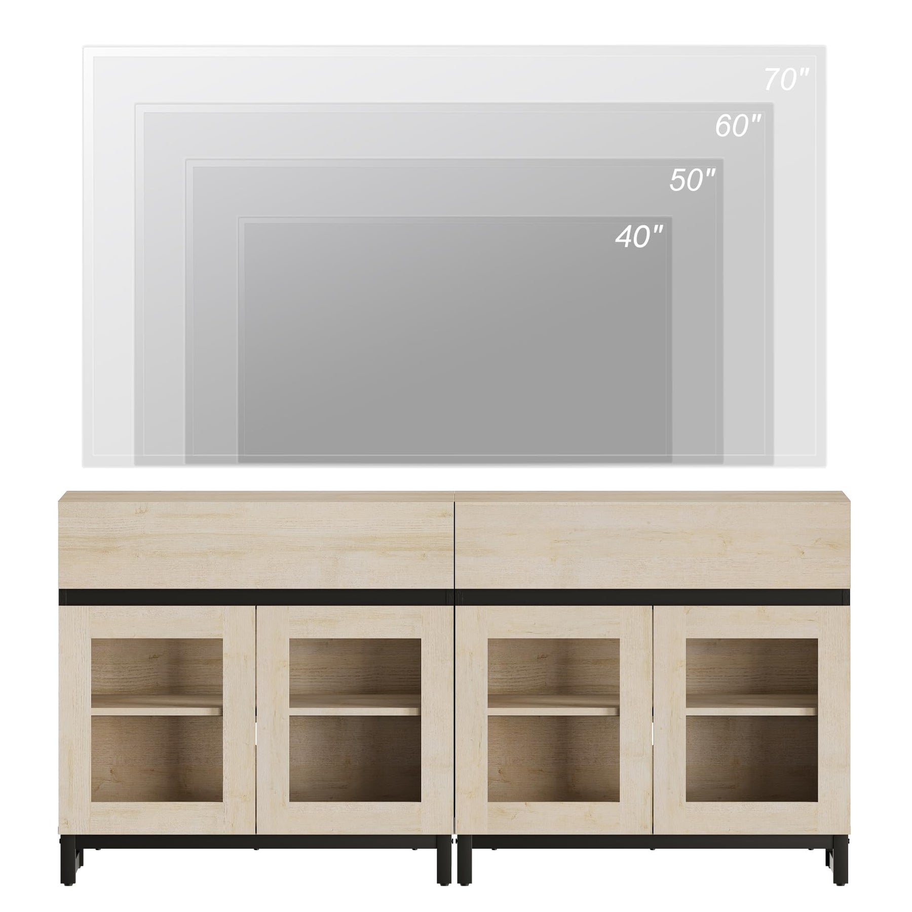 WAMPAT Modern TV Stand with Glass Doors for 80-120 inch TVs, 4 in 1 Entertainment Center Console with 4 Drawers and Metal Base for Living Room, Bedroom, Brown