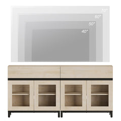 WAMPAT Modern TV Stand with Glass Doors for 80-120 inch TVs, 4 in 1 Entertainment Center Console with 4 Drawers and Metal Base for Living Room, Bedroom, Brown