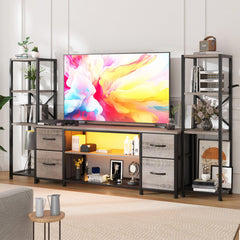 LED TV Stand Entertainment Center Bookshelf Combo with Charging Station