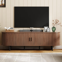 ONBRILL 70.8" TV Stand with Power Outlet for TVs up to 75 Inch, Entertainment Center with Storage and Adjustable Shelves, Modern Media Console with Sliding Doors for Living Room, Walnut