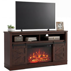 YESHOMY 58" Farmhouse TV Stand for TVs up to 65", Sliding Barn Doors, White
