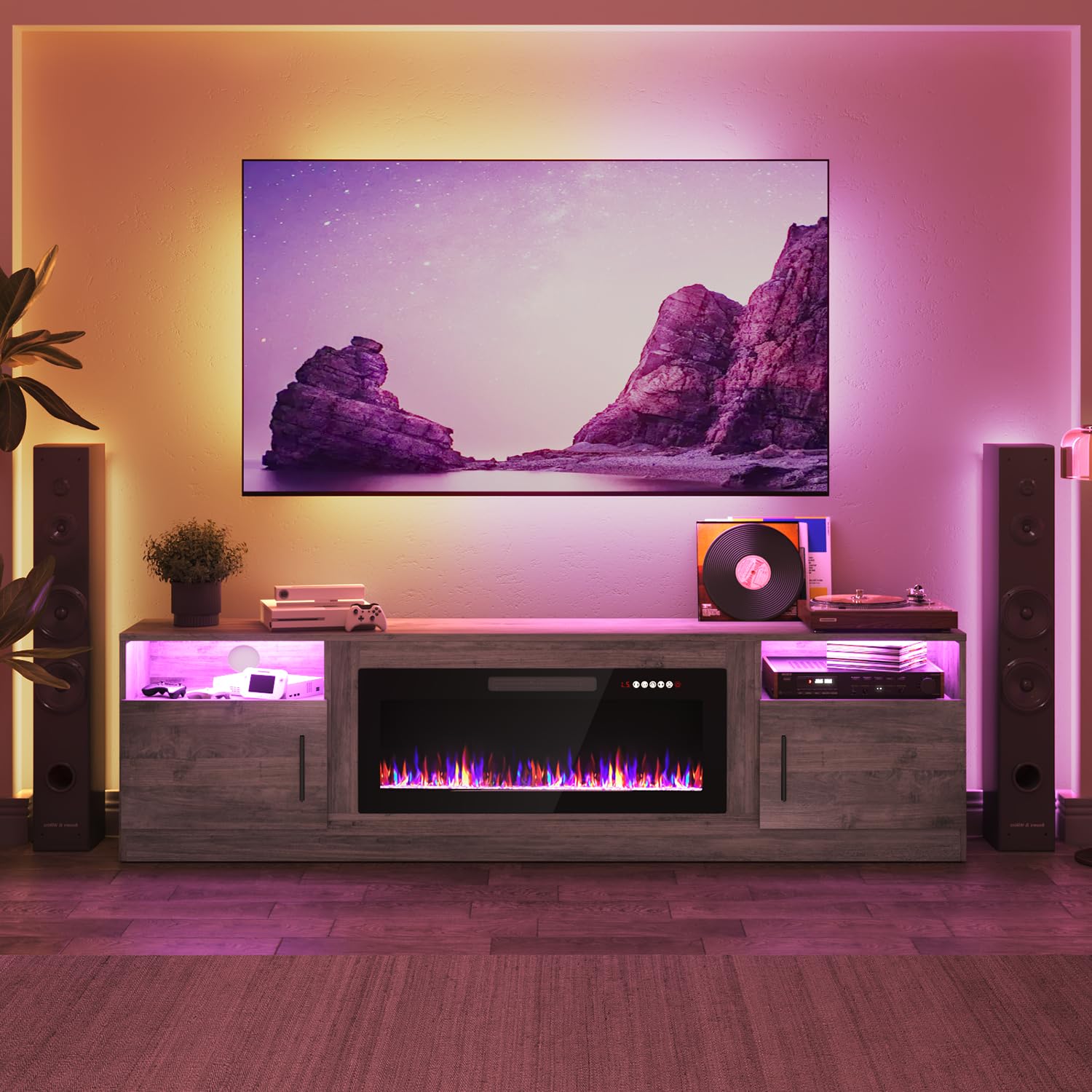 PRETZI Fireplace TV Stand with 36" Fireplace Up to 80" TVs for Living Room