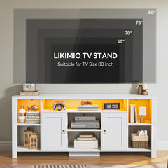 LIKIMIO 70" TV Stand for TVs up to 80", LED Entertainment Center, Black