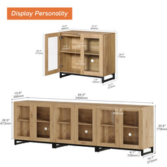 WAMPAT Modern TV Stand with Glass Doors for 80-120 inch TVs, 4 in 1 Entertainment Center Console with 4 Drawers and Metal Base for Living Room, Bedroom, Brown