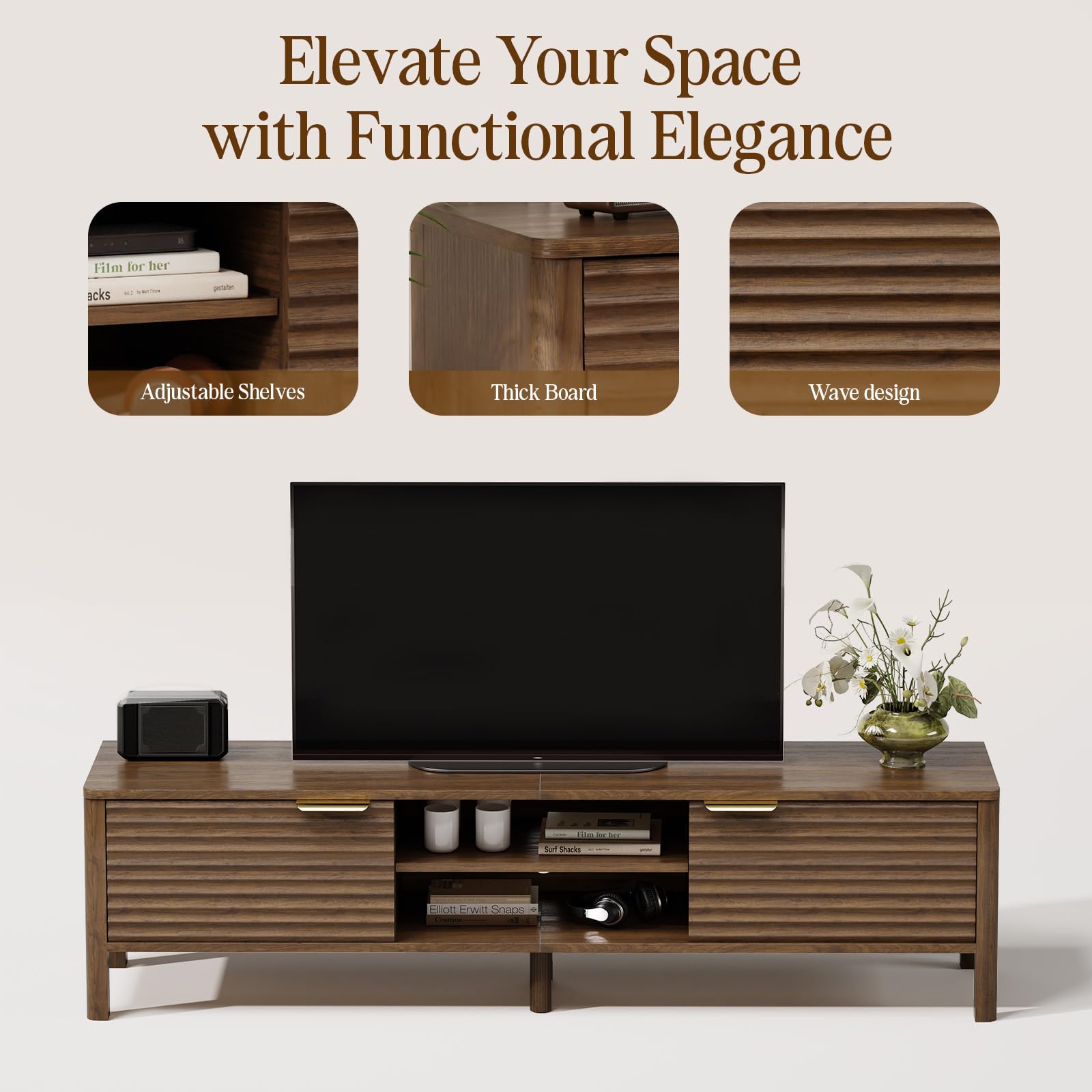 TV Stand for Living Room up to 65 Inch TVs Entertainment Center Oak 59"