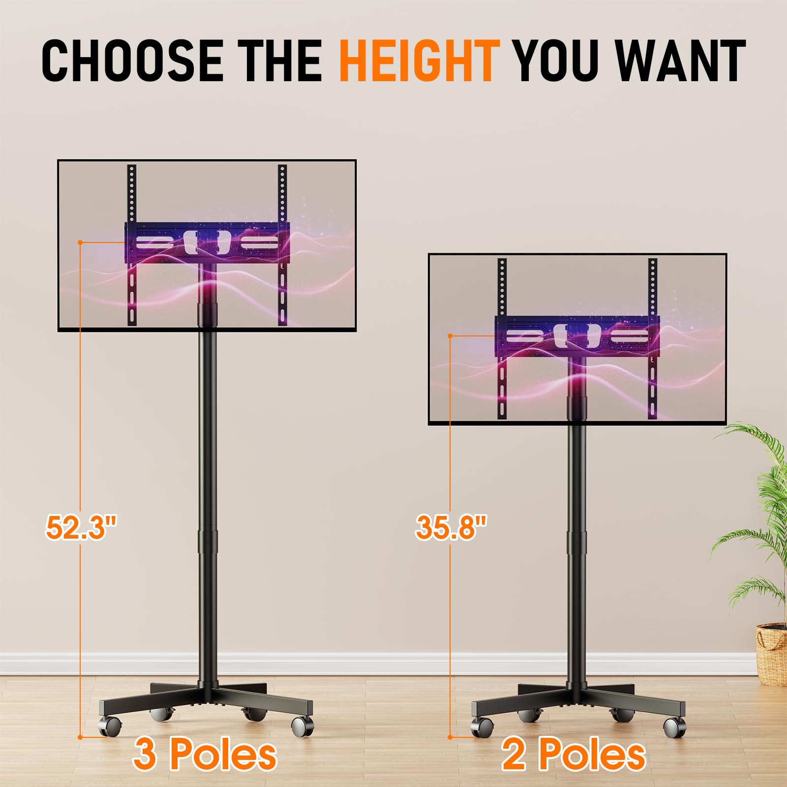 Motorized Rolling TV Stand on Wheels for 32-75 Inch TVs/Screens