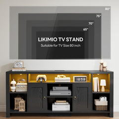 LIKIMIO 70" TV Stand for TVs up to 80", LED Entertainment Center, Black