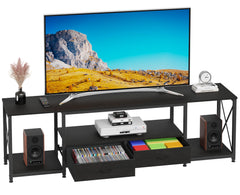 GYIIYUO TV Stand with Fabric Drawer - Entertainment Center and Industrial TV Console Table with Open Storage Shelves for Living Room, Bedroom - 55.1" Rustic Brown
