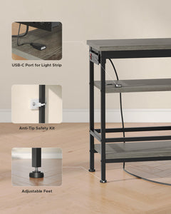 Lazzanto 63in TV Stand for 55-75in TVs, LED Lights, Charging Station, Black