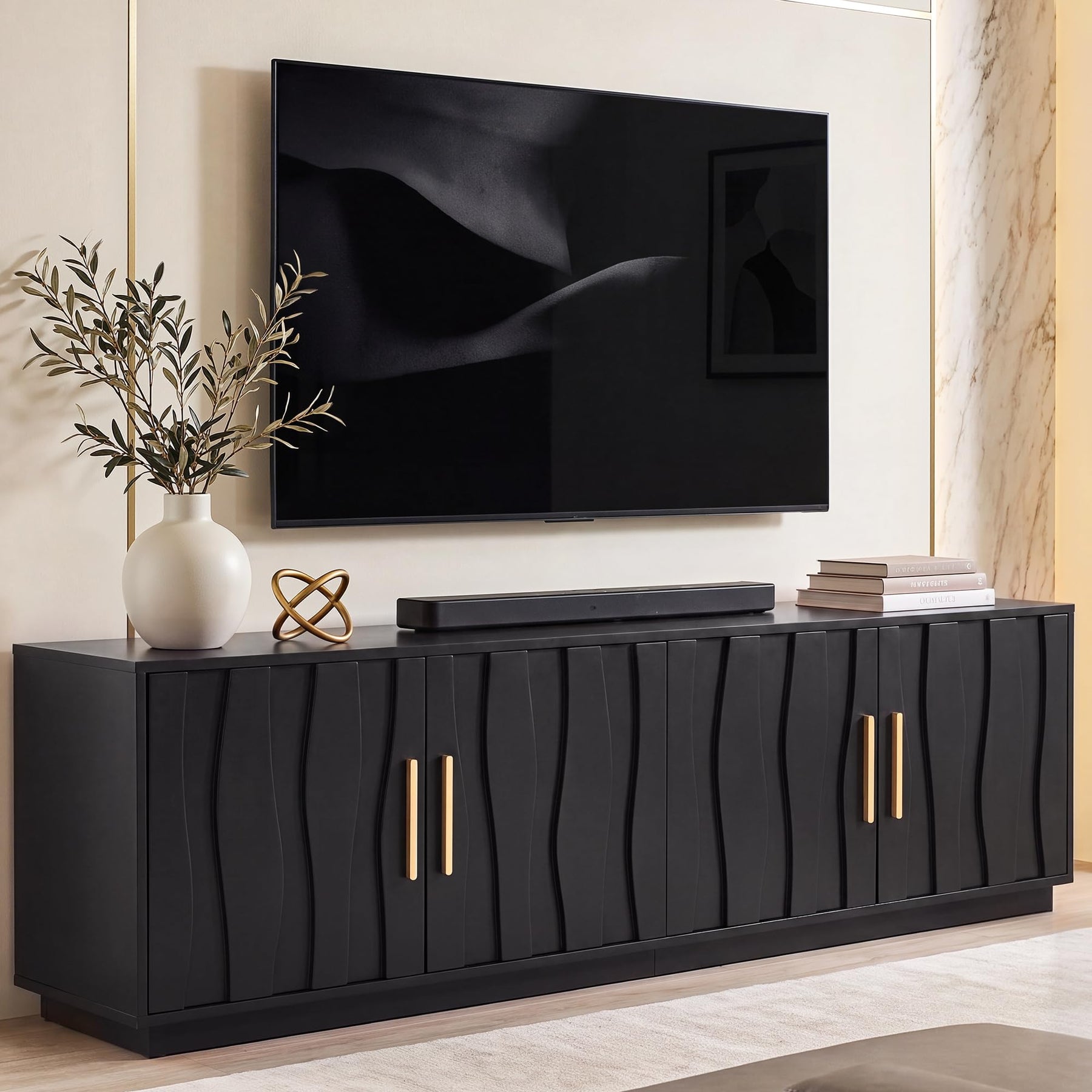 YITAHOME 70" Mid Century Modern TV Stand for 80 Inch TV, Storage, Walnut