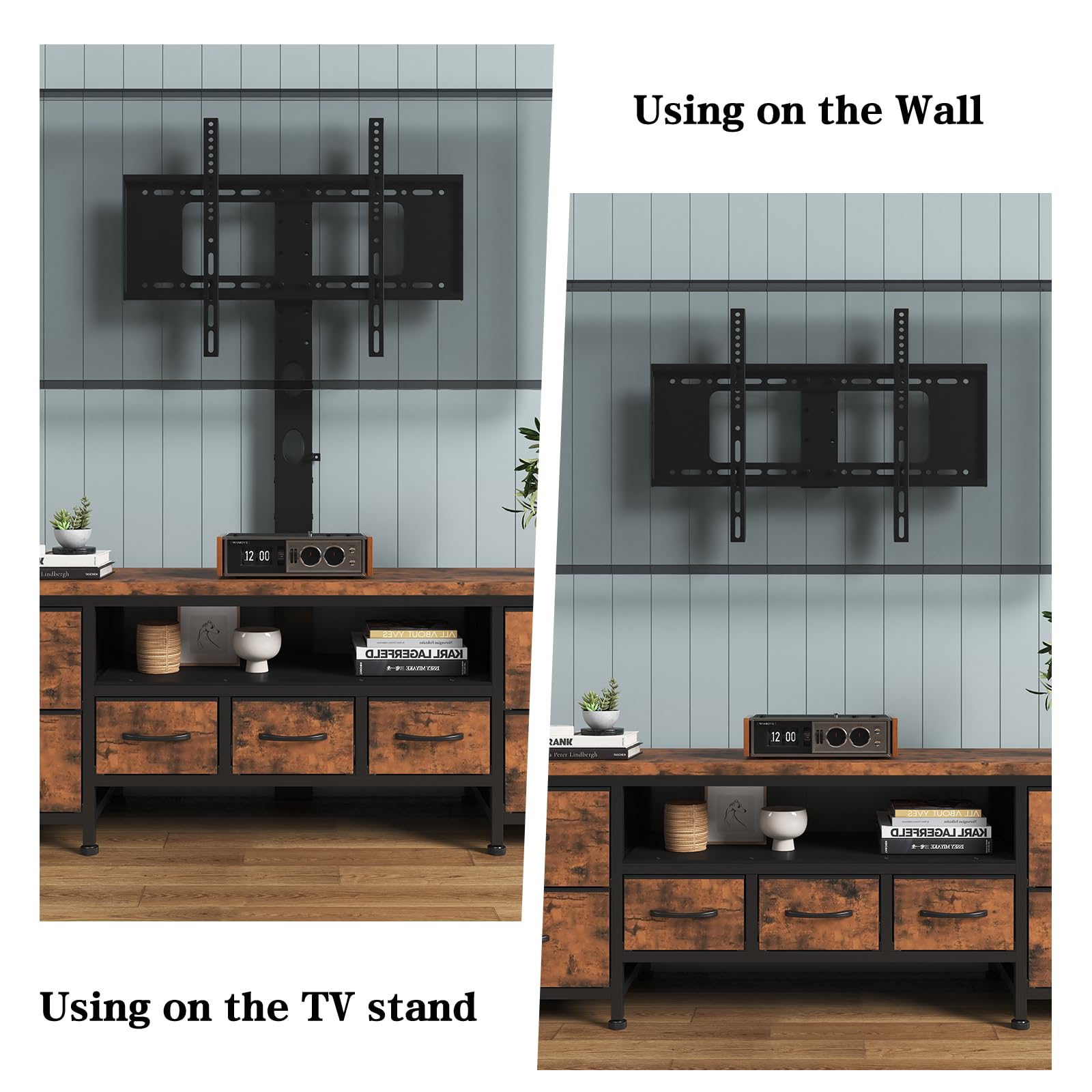 DrawXynth TV Stand with Mount for 45/55/65/75 inch TVs, 51.2" Dresser TV Stand Entertainment Center with 7 Fabric Drawers, Open Storage Shelves, Media Console for Living Room