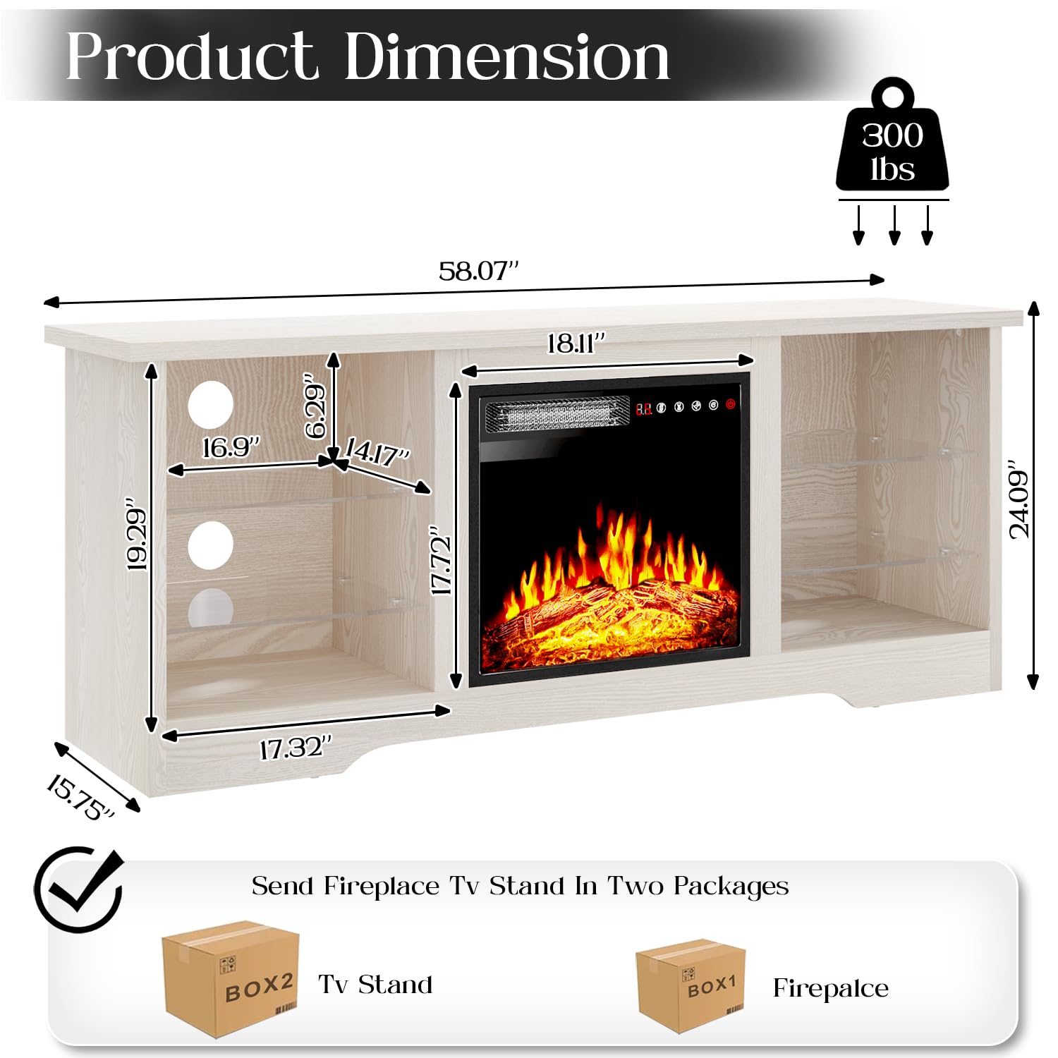 VITESSE 70”Fireplace TV Stand,Modern Entertainment Center Heating Fireplace